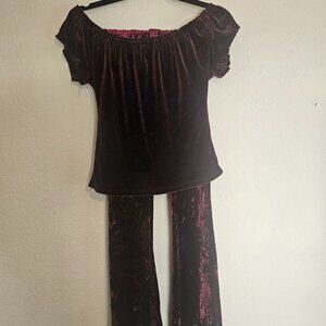 Matching Maroon Velvet Top & Bell Bottom Set